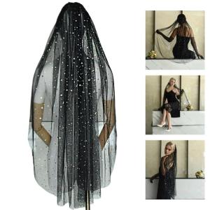 Wedding Dark Veil with Moon Star Veils with Hair Comb Wedding Hair Accessories Black Wedding Veil Sequins Moon Star