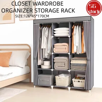 Simple Cloth Wardrobe Fabric Steel Tube Assembly Closet Bedroom Clothes Hanging Storage Wardrobe