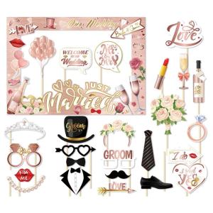 Wedding Party Photo Booth Props and Frame Funny Backdrop Decorations for Wedding Supplies and Fun Pictures Photography