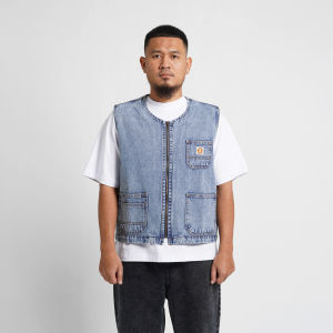 Superego Vest Denim Rompi Pria Size M-XL Regular Fit Zipper Light Blue VDZ01B