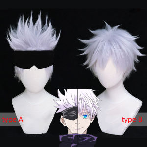 Ready Stock Jujutsu Kaisen Gojo Satoru Cosplay Costume Black & Blue Uniform Optional Wig Eye Mask for Comic Con Halloween