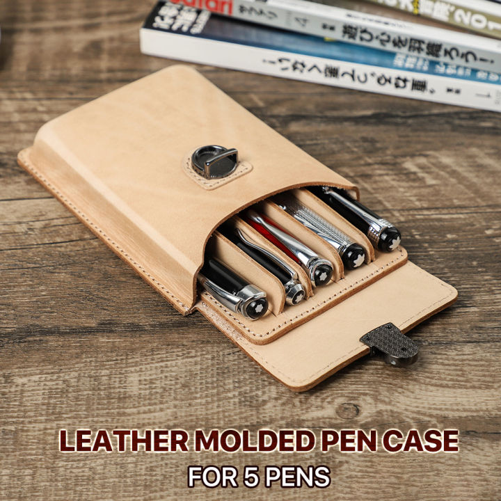 Handmade Cowhide Leather Pen Case 3/5 Slots With Remove Pen Tray