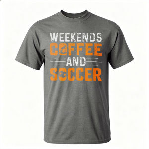 [Local Stock] HBESTY  Vintage Two-Tone Distressed Print T-Shirt Weekends Coffee And Soccer Sport Quote Men Cotton Summer Soccer Fan Gift Tee