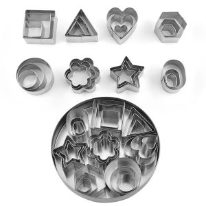 24pcs Mini Cookie Cutters SetFlower Round Heart Star Shape Stainless Steel Biscuit Molds Cutters