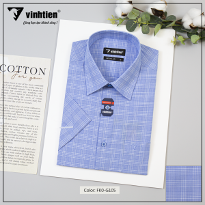 (Freeship) Áo Sơ Mi Tay Ngắn Vĩnh Tiến Regular Vạt Ngang Sọc Caro Cotton 350 - Mẫu 1