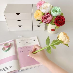 MANKA Simulation Peony Artificial Flowers Ballpoint Pen Fake Rose Writing Smoothly Signature Pen Kawaii Ornament Neutral Gel Pens Teachers Day Gift