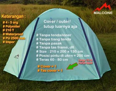 (Bukan Tenda) Cover atau Outer Tenda Dome 4-5 org Type Savana Malcone Polyester 210T Waterproof