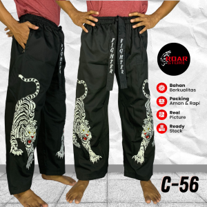 Celana Komprang Hitam Panjang Motif Macan Putih Bordir Pakaian Bela Diri Premium