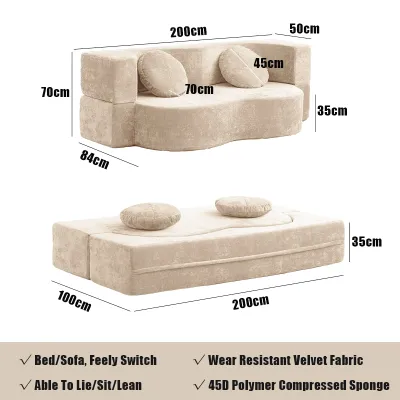RISE Foldable Living Room Sofa Bed with Armrests Fully Sponge Rolled Compression Sofa 2-seater Design