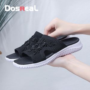 DOSReal Dép Slide Cho Phụ Nữ Bán phong cách Hàn Quốc Thêu Giản Dị Flats Slip-On Xăng đan Chất lượng cao Phụ Nữ Dép giày chuyên đi bộ Giày