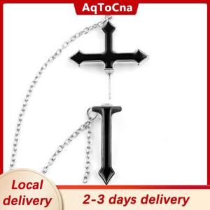 [COD] AqToCna Ship within 24 hours Fashion Punk Black Cross Drop Earrings For Teens Vintage Rock Pride Long Chain