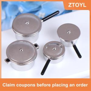 【ZTOYL】 4 chiếc Bộ nồi mini Kim Loại thu nhỏ Nhà búp bê 1:12 đồ nội thất nhà bếp Nhà búp bê