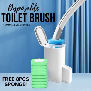 Locaupin Disposable Toilet Brush 360°Rotatable Household Long Handle Cleaning Brush Replaceable Sponge Scentless Cleaner