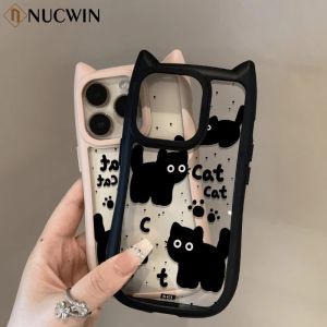 Cat Ears Shape Transparent Phone Case For 16 15 14 Plus 11 12 13 Pro Max 16plus Clear Silicone Black Kitten Lovely Back Cover