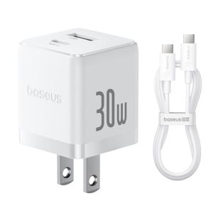 Bộ sạc nhanh nhỏ gọn 2 cổng Baseus Palm U + C 30W (Kèm cáp C to C 60w dài 1M)