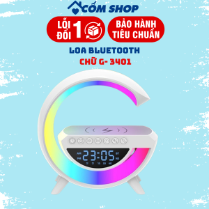Loa bluetooth thông minh chữ G BT-3401 tích hợp sạc không dây 15w đồng hồ đèn ngủ âm thanh vòm 360 độ bass Hay