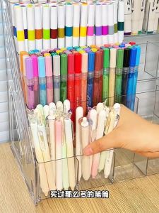 Pen Holder Acrylic Large Capacity Desk Organizer Multi-Compartment Brush Marker Storage Rack Kotak Pensil