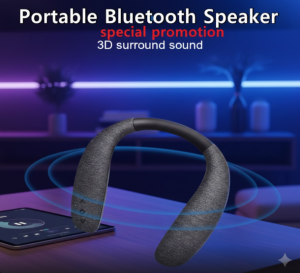 [SG Stock] Portable Bluetooth Neckband Speaker | True 3D Stereo Surround Sound | Wearable Wireless Speaker with Mic | 12H Playtime | Ergonomic Neck Hanging Audio for Gaming & Movies