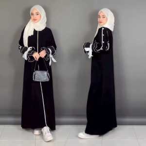 Gamis Abaya Turkey Dress Turki Baju Muslim Wanita Arab Dubai Swan Plisket Tangan Putih Busui Dewasa Warna Hitam Jetblack Bordir Terbaru 2022 Viral Kekinian Simple Elegan Mewah YM deFashion