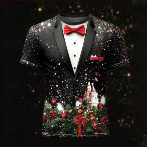 Merry Christmas Happy New Year! 3D Santa Claus print pattern short sleeved T-shirt with Christmas theme. Family clothing suitable for both men and women CODE:3