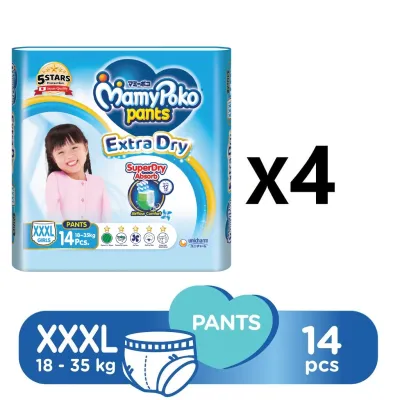 Mamypoko Extra Dry Skin Pants Girls XXXL14 x 4 packs