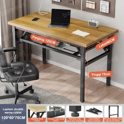 Meja Lipat Portable Dua Lapisan Meja makan Meja Belajar Meja Pelatihan Serbaguna Meja Kantor Besi