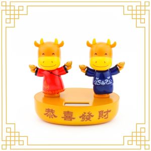 New Year Lucky Ox Cow Solar Powered Dancing Car Home Desk Dancer Toys Gift Chinese New Year Decoration