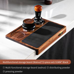 BINCOO Coffee Tamper Set Walnut Multi-function Press Powder Base Set Press Powder Hammer Powder Distributor Storage Working Board Espresso Utensils Set 51MM/58MM