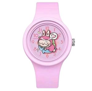 Jam Tangan Anak Lucu dengan Desain Karakter Labubu dan Elemen Dekoratif Strap Tali Rubber Trendy