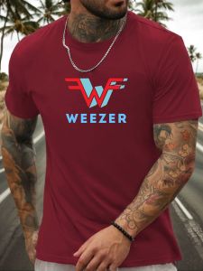 Mens Black Short Sleeve T-Shirt 100% Cotton Weezer Graphic Printed Round Neck Summer Breathable Casual Fashion Cool Tee