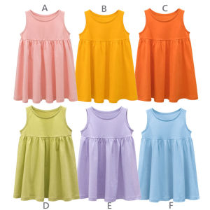 Childrens Summer Clothing Baby Cotton Clothes Girls Dress Kids Casual Outfit Femeal Vest Sling Color Skirt for 2-7 Years