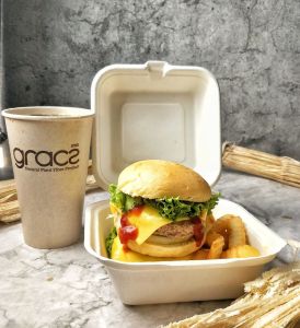 6 นิ้ว 600 มล GRACZ กล่องเบอร์เกอร์ B003 ด้วย 50 ใบ กล่องเค้ก ไบโอชานอ้อย