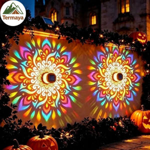 Termaya Solar Mandala Projector Wall Lights Colorful LED Outdoor Lighting Retro Design Garden Balcony Courtyard Decoration