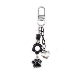 Phong cách hình trái tim Keychain cho phụ nữ người đàn ông hợp kim nhựa Chân Mèo Kẹo Charm hình hoa đồ treo trang trí