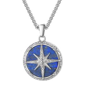 Mens Symbolic Compass Necklace Stainless Steel Spiritual Chain Accessories Sweater Necklace for Fashion Lover