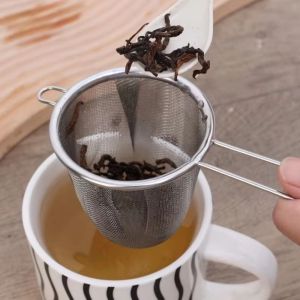 LINSBAYWU Single Ear Shape Stainless Steel Tea Strainer with Handle Handheld Coffee Herb Spice Filter Tea Leak Filter Anti-Scald Fine Mesh Colander for Teapot