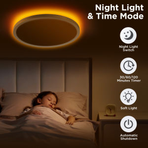 29CM adjustable dimmable ceiling light 24W bathroom ceiling light with remote control night light golden warm light 3000-6500K color changing round embedded LED ceiling light suitable for living room kitchen bedroom.