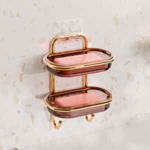 Luxury Transparent Wall-Mounted Soap Dish No-Drill Drain Rack Double Layer