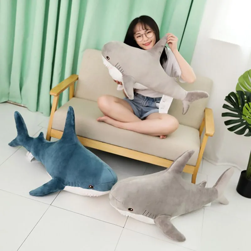 60-130cm Plush Giant Shark Toy Sea Fish Doll Animals Long Sleeping Pillow  Cushion Stuffed Birthday Gifts For Boys Baby