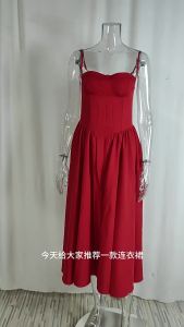 2024 Summer Cross-Border Foreign Trade European and American Womens Clothing New Graceful Tube Top High Waist Large Skirt Solid Color Sling Dress ㏇L0514
