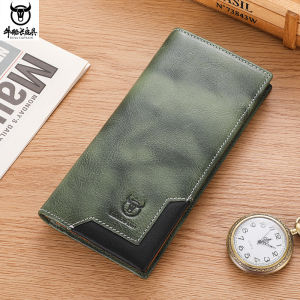 BULLCAPTAIN Genuine Leather Mens Long Handbag RFID Function Credit Card Holder Card Bag Leather Currency Multifunctional Wallet