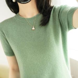 Summer Knitted Vest Womens O-neck Short Pullover Half Sleeve Sweater Outer Wear Knitted Short Sleeve Bottoming Shirt