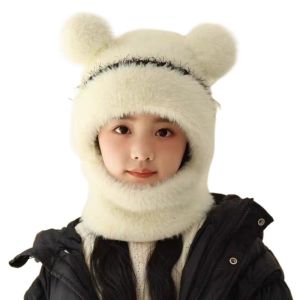SHENEY Coldproof Scarf Integrated Hat Warm Lining 4 in1 Children Windproof Hooded Hat Multifunctional Fur Balls Decor Kids Windproof Hood Outdoor Sports