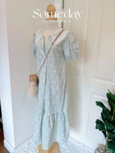 PATTERN.P D032 : Pastel Embroidered Dress ชุดเดรสยาวลายดอกไม้สีขาว ดีเทลสวยตรงคอปกเป็นงานลูกไม้ฉลุ  แขนตุ๊กตา #D032