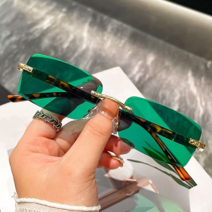 Retro Brown Green Lens Rimless Men Sun Glasses Polarized Fashion Y2K Outdoor Square Metalanti UV Anti Glare Motorcycle Eyeglasses Shades for Men Style Original 1011