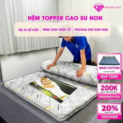 TẶNG DRAP Nệm Topper xám đậm cao su non cao cấp độ dày 3cm-7cm êm ái đàn hồi cao chống xẹp lún