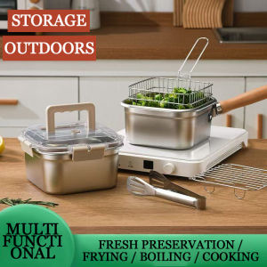 Stainless steel multi-functional household outdoor portable square frying pan and cooking pot - practical and durable