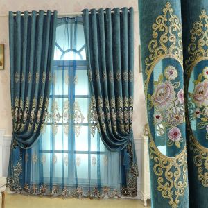 AnneyOneDecor Delicate Lace Embroidery Curtains Luxury European Style Curtain for Living Room Floral Pattern Semi Blackout Curtains