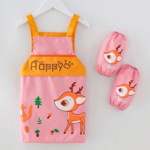 Cartoon Children Eating Drinking Apron Sleeve Cover Set Baby Waterproof and Antifouling Painting Gown Kid Sleeveless Bib
