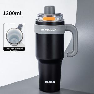 DAWEIF Ceramic Coated Cold Storage Mug with Straw 40Oz 1200ML Insulation Or Cooling Water Bottle Durable High-Capacity Thermal Mug
